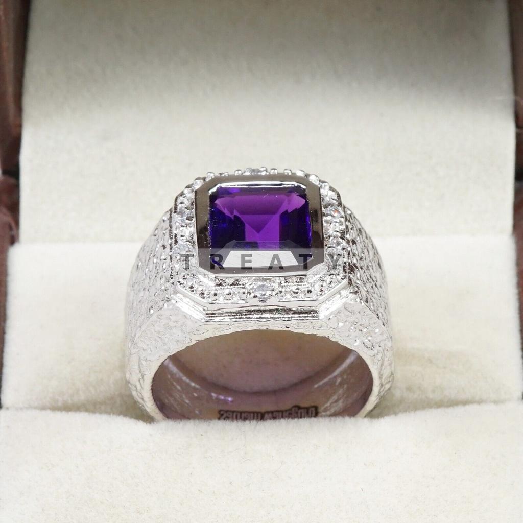 Amethyst Emerald Cut Gemstone With 925 Sterling Silver Ring For Men's #B716 JL375692741416