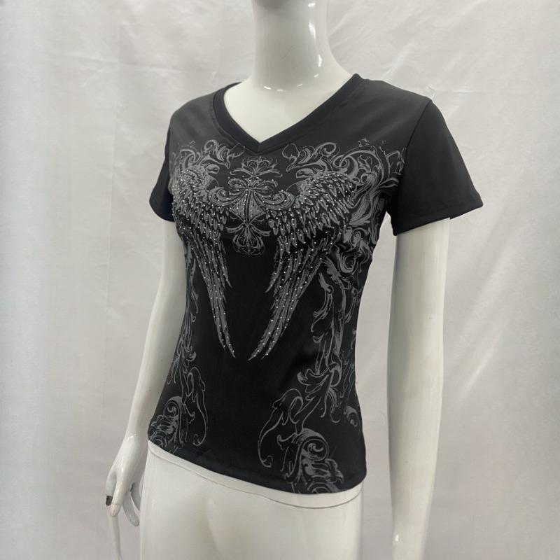 European Women's Y2K Fitted Short Sleeve Print Top T-Shirt Flirty Retro Fashion Women's Clothing