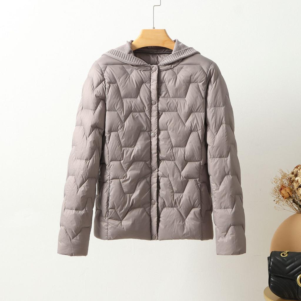 Winter new knitted hat down jacket women's short light large size warm white duck down hooded jacket
