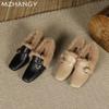 Women Fur Square Toe Cotton Shoes Leather Mid Heels Loafers Shoes Woman 2025 Trend Winter Warm Cozy Dress Snow Boots Zapatillas