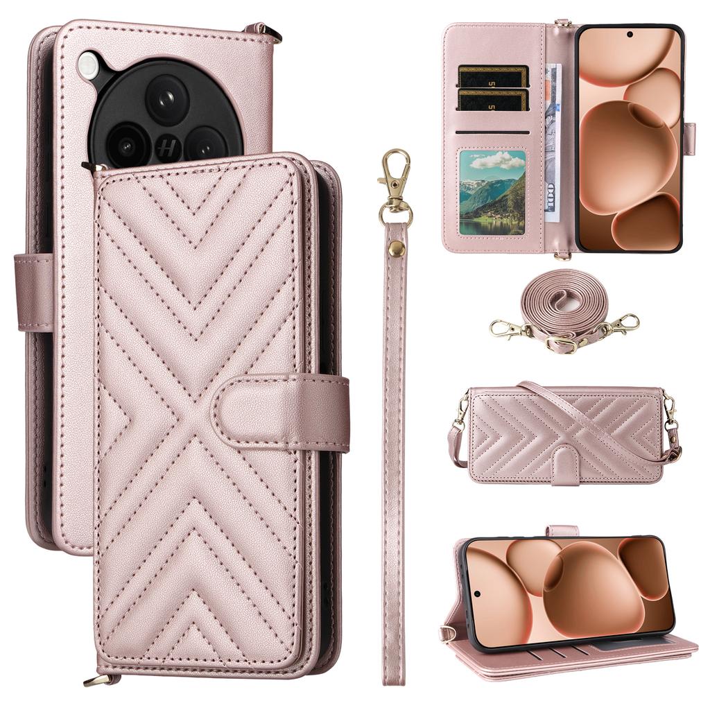 For Oppo Find X8s+ 5G Case with Shoulder/Wrist Strap Leather Phone Cover Stand Wallet