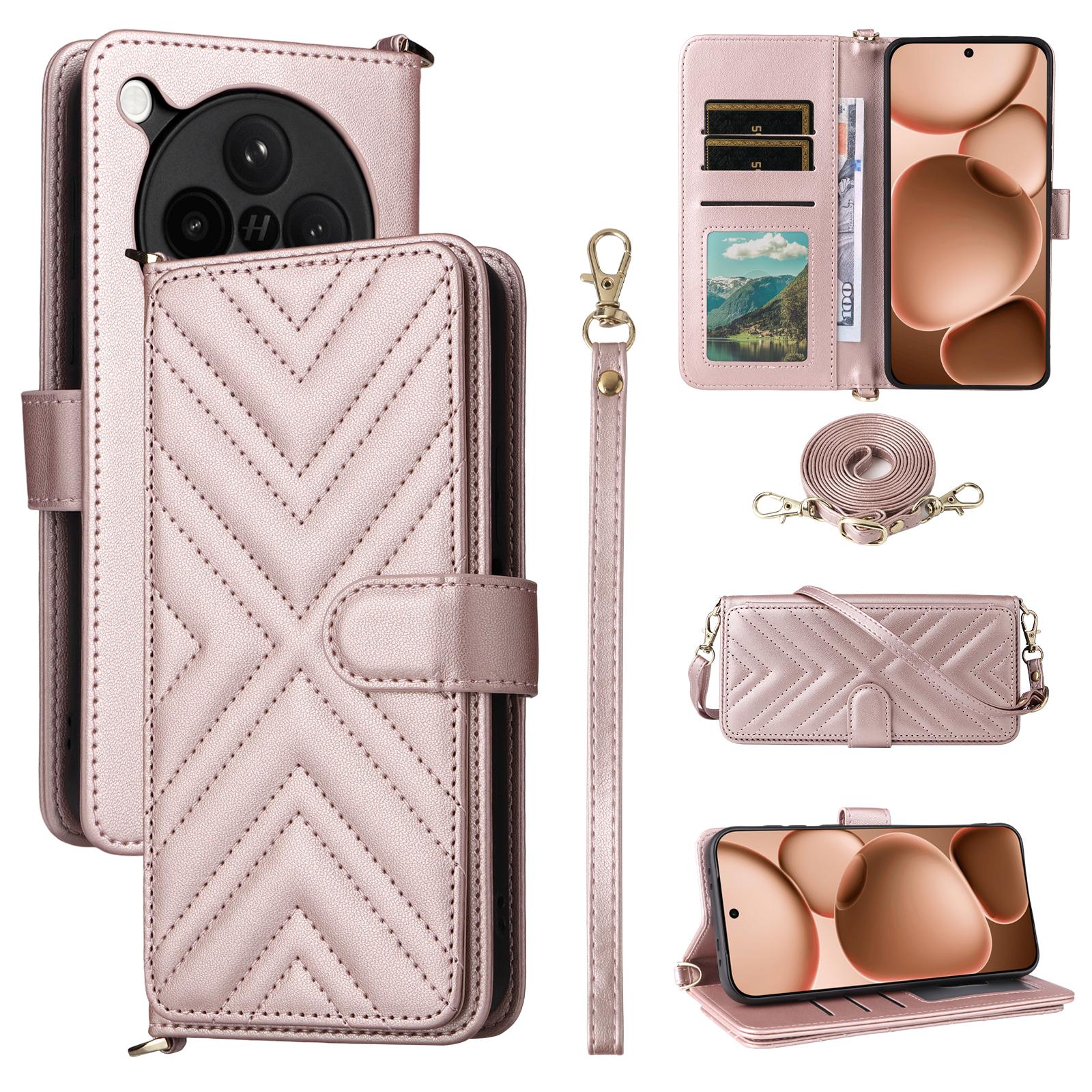 

For Oppo Find X8s+ 5G Case with Shoulder/Wrist Strap Leather Phone Cover Stand Wallet Pink