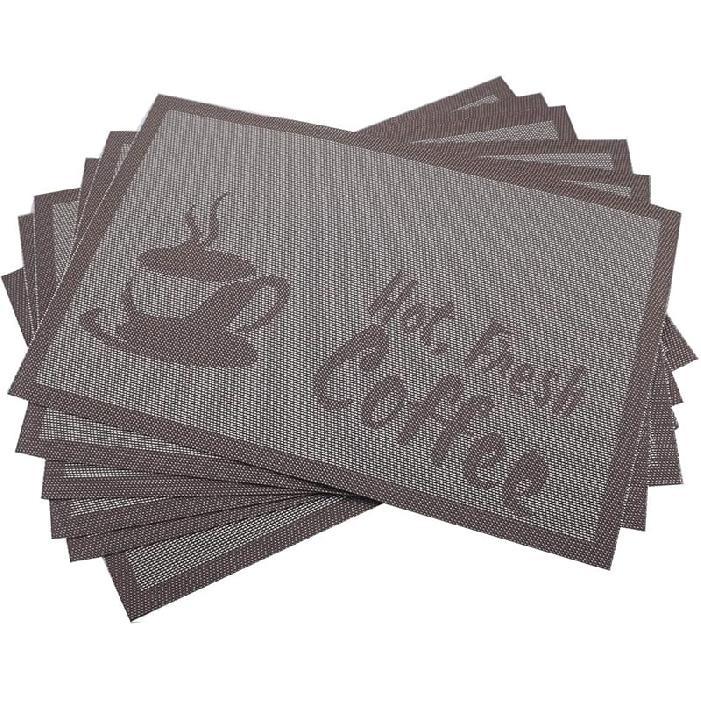 Gugrida Подставки под тарелки ПВХ Набор из 6 штук, Набор подставок под тарелки ПВХ Натуральный цвет (6 шт., Красные листья) кофейный