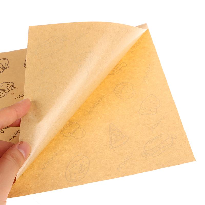 50Pcs Cute Cartoon Square Wax Paper Sandwiches Burgers Fries Fried Wrappers Bags Waxed Paper Baking Paper Food Packing Pouches