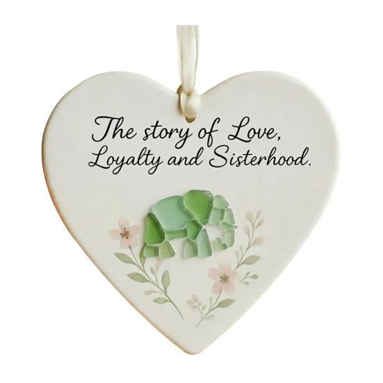 Elephant Friendship Heart Ornament Acrylic Heart-Shaped Sea Glass Friendship Decor Sea Glass Art Christmas Ornaments Gifts for Best Friends