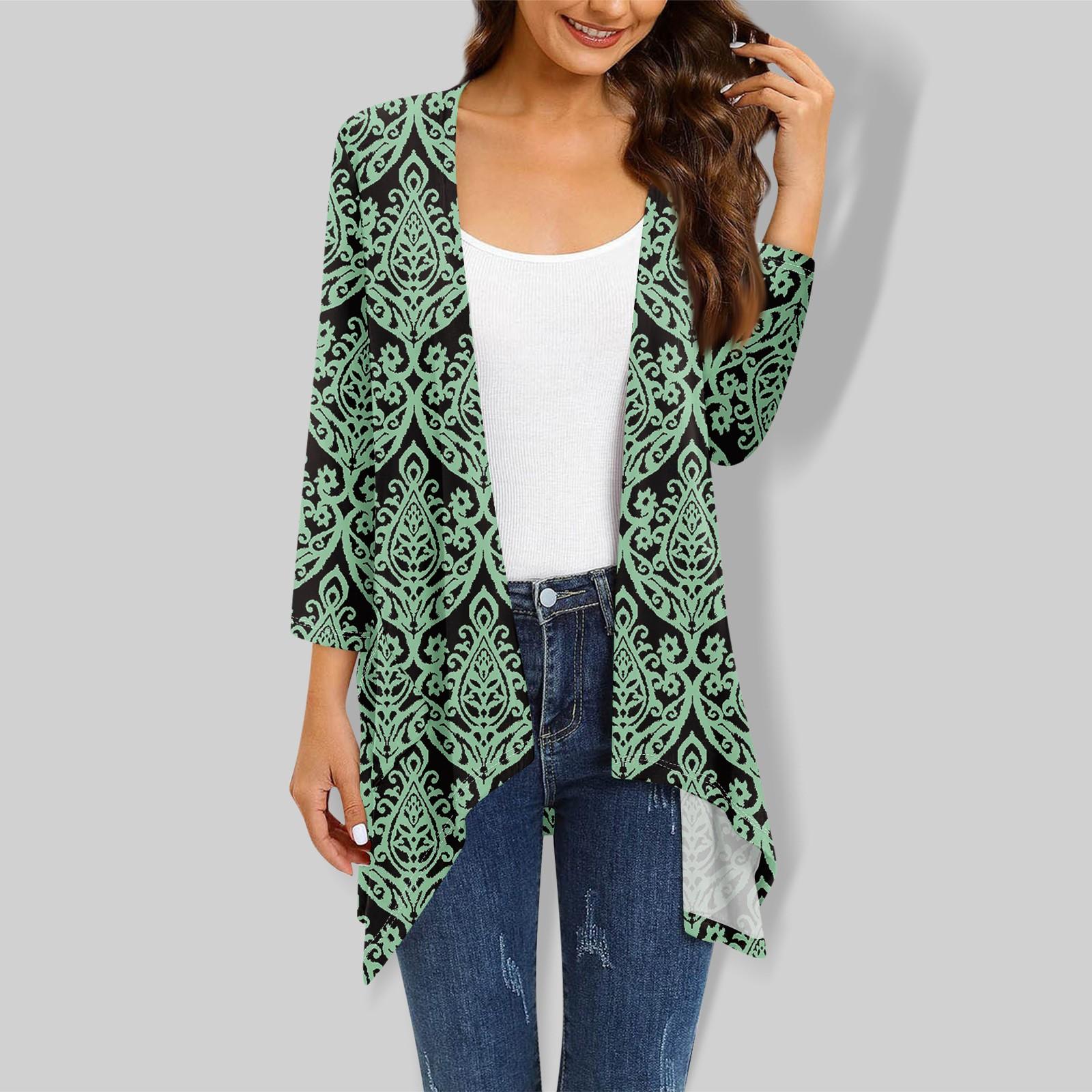 

3/4 Sleeve Womens Printed Cardigan Sweater Open Front Knit Lightweight Cardigan Sweater With Pockets XL
