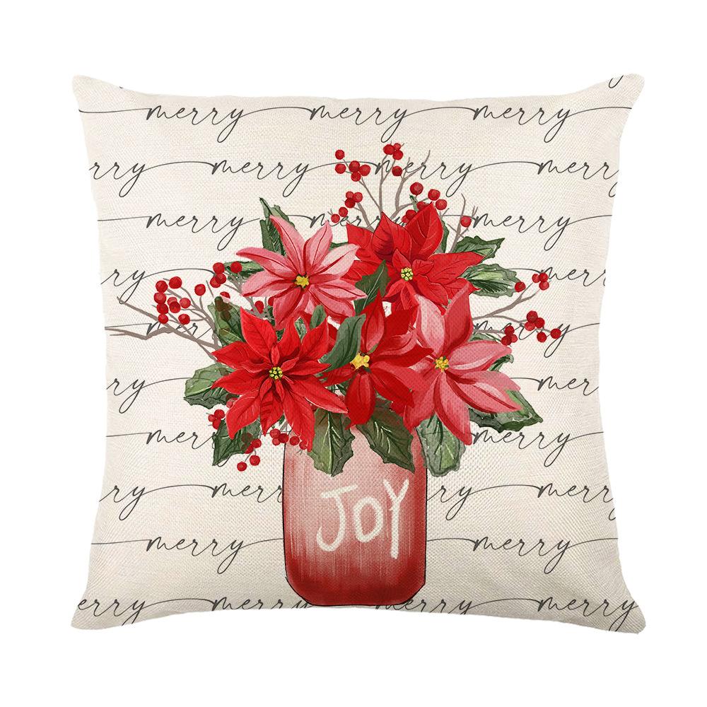 Christmas Striped Letter Print Pillow Cover Linen Home Sofa Cushion Cover Bedroom Pillow Cover