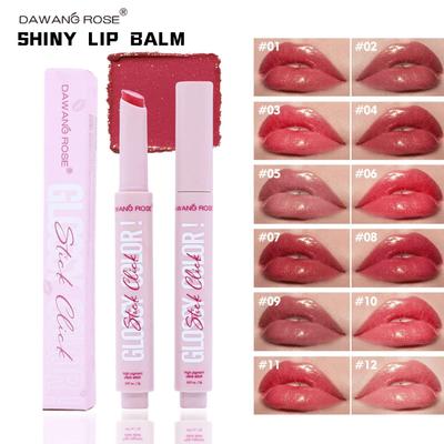 DAWANG ROSE Shiny Press-on Lip Balm - 12 Vibrant Colors, Moisturizing with Watery Mirror Finish, Reduces Fine Lines.