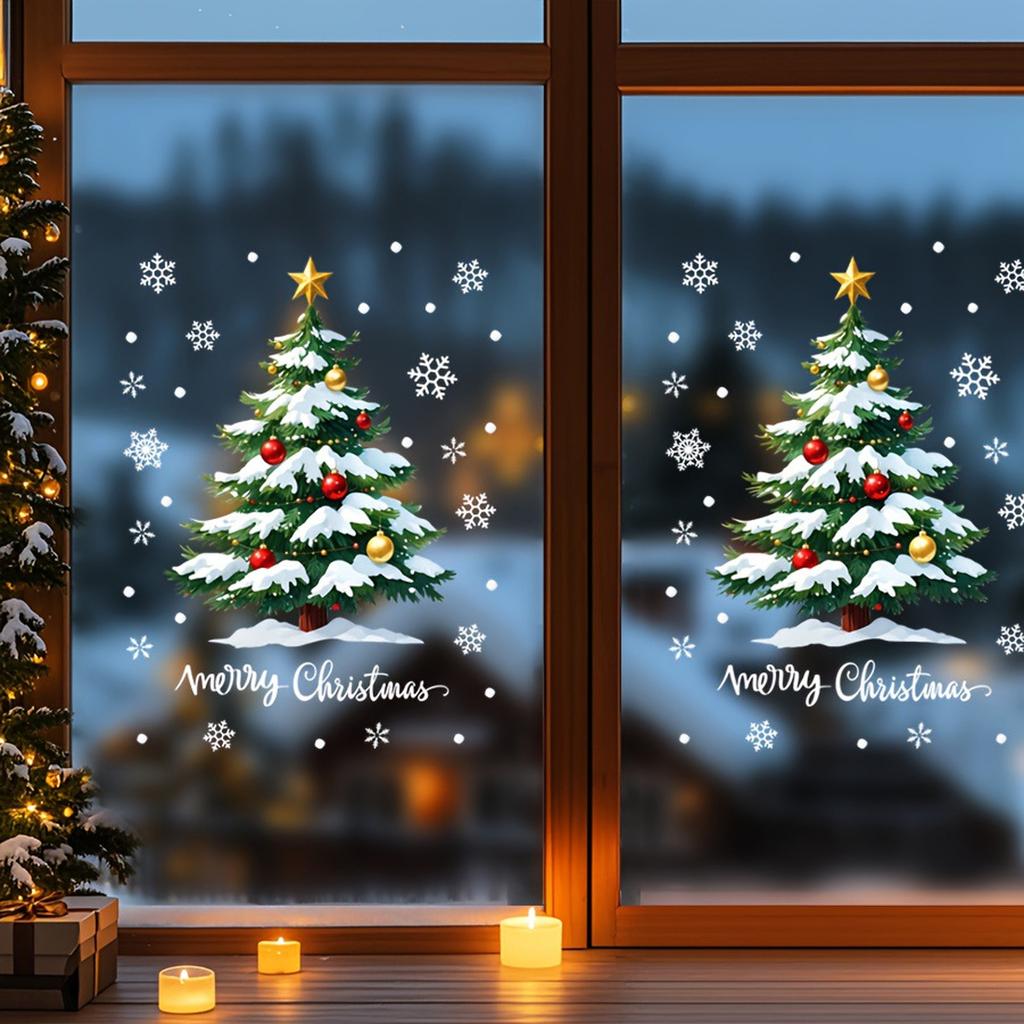 Christmas Window Clings Ball Pine Needle Window Decal Static Window Stickers Christmas Decorations for Holiday Party