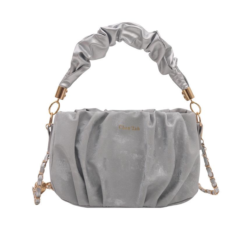 New bag women's 2025 fashion trend messenger bag versatile casual chain shoulder bag solid color portable pleated bag
