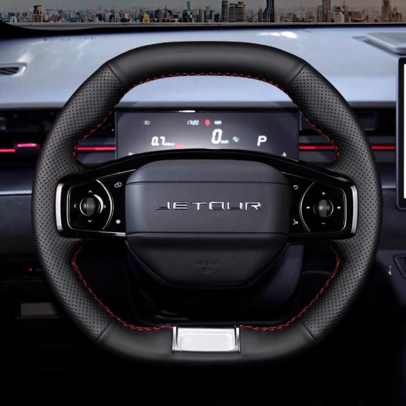 Hand Stitched Black Non-Slip  Leather Car Steering Wheel Cover For Chery Jetour Dashing -2026