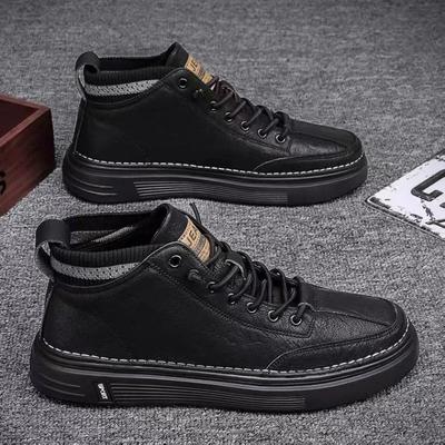 Chaussures pour hommes, nouvelles chaussures de planche noires pour hommes, chaussures en cuir tendance pour hommes, chaussures montantes décontractées en cuir, chaussures de sport de plein air