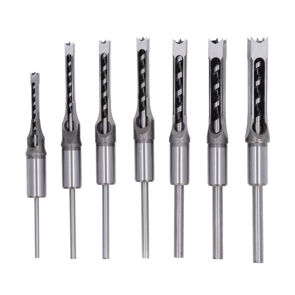 7pcs Sharp Cutting Edge Square Hole Drill Bit Bearing Steel Mortiser Drill Bit Woodworking