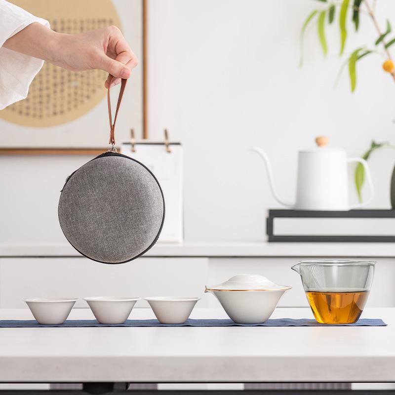 Flying Saucer Creative Ceramic Express Cup High-end One Pot Three Cups Outdoor Portable Travel Tea Set Commemorative Gift
