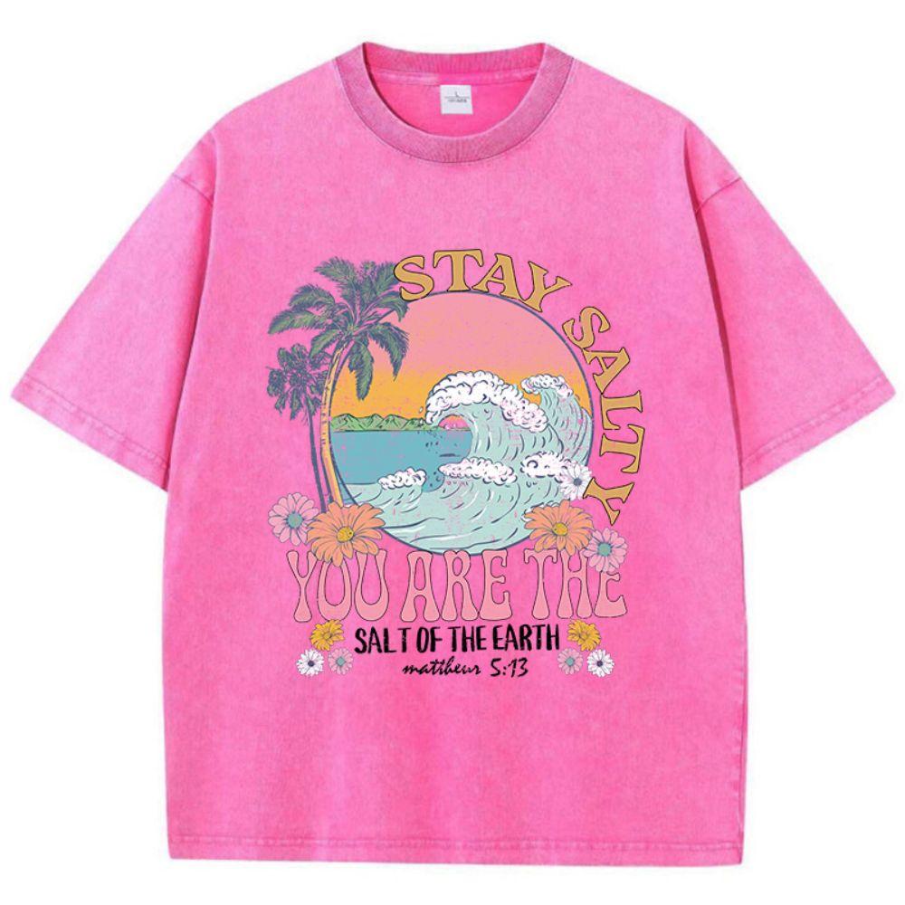 

Summer Woman Cotton Washed TShirts Stay Salty You Are The Salt Of The Earth Printed Tops Loose ONeck Vintage Female Clothes S