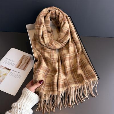 Korean Atmosphere Elegant Plaid Autumn And Winter Warm Scarf Women'S Shawl Versatile Commuter Fringed Imitation Cashmere Scarf
