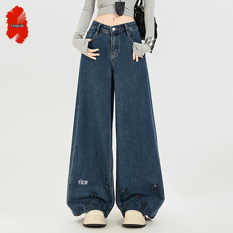 

Fengxiao Женские джинсы клёш с высокой посадкой, синие, в стиле ретро, осень 2025 XL