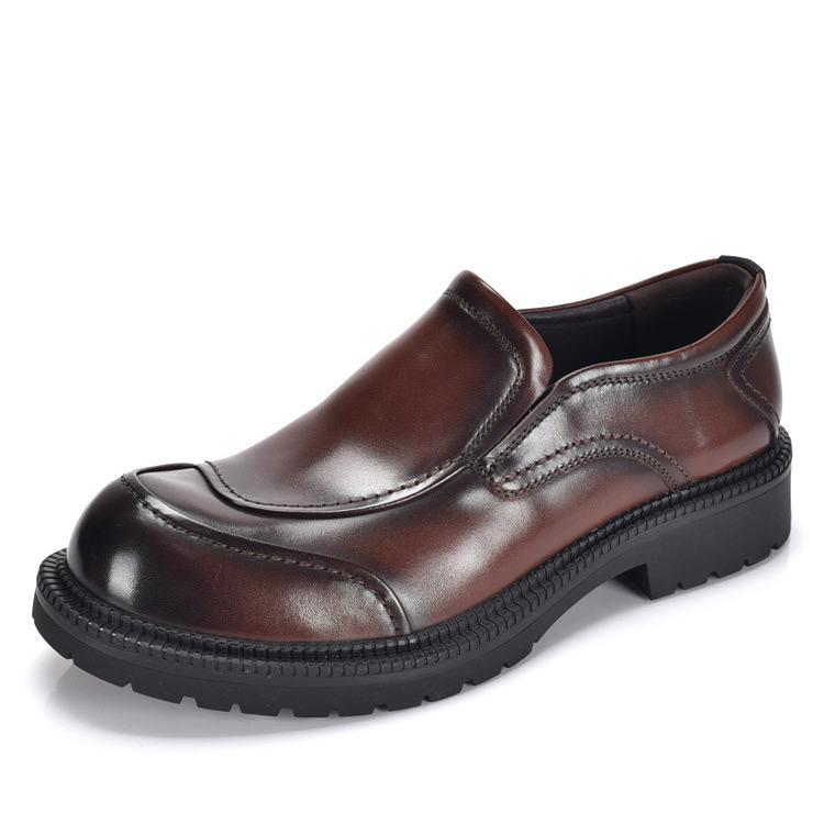 Men s Premium Leather Slip-On Formal Shoes - Thick Sole, Spring/Autumn 42 коричневый