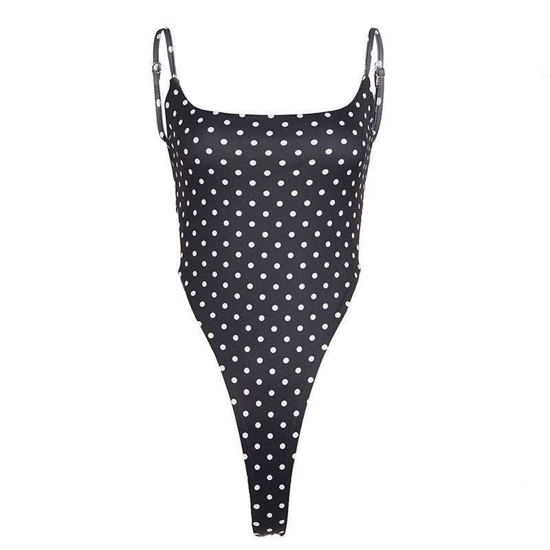 Europäischer Sexy Gepunkteter Schnürrücken-Bodysuit - Figurbetontes U-Ausschnitt-Design