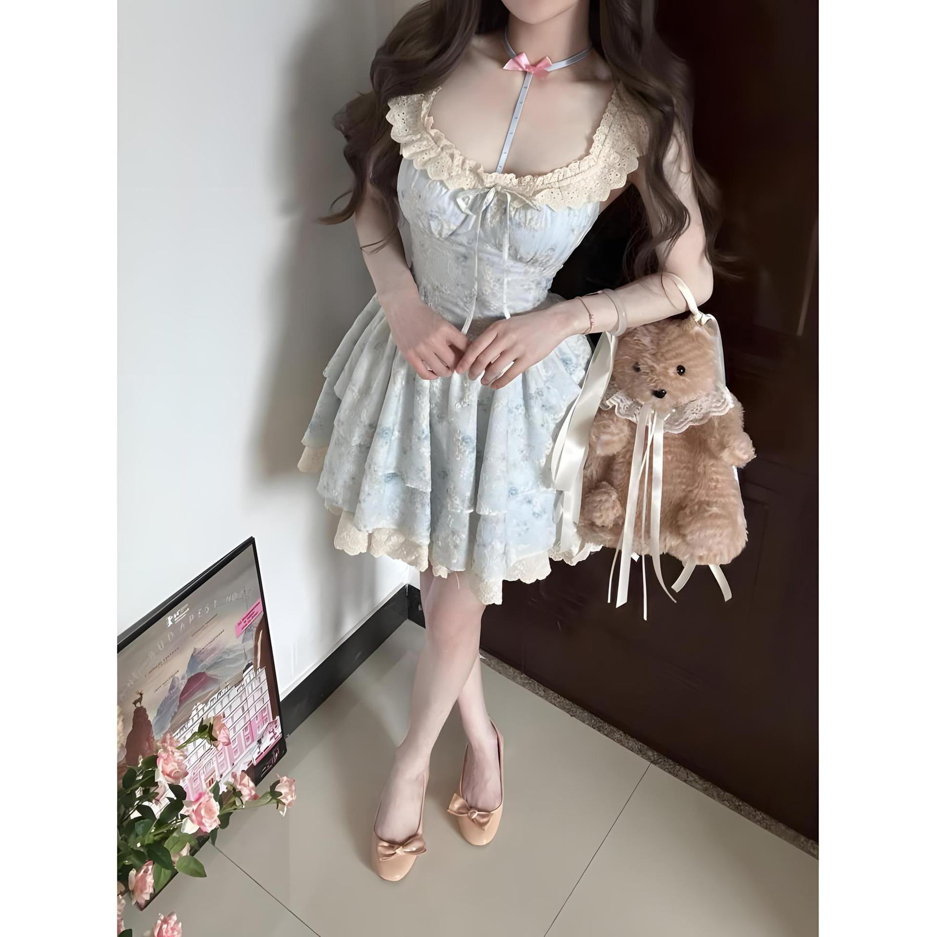 

Темпераментное женское платье на бретелях, женское летнее платье нового стиля, темпераментная длинная юбка с косточками рыбы XL- (recommended 110-60kg) синий