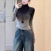 Gradient Half-High Neck Slim Fit Plus Size Women's Top - Autumn/Winter 2025 Fashion