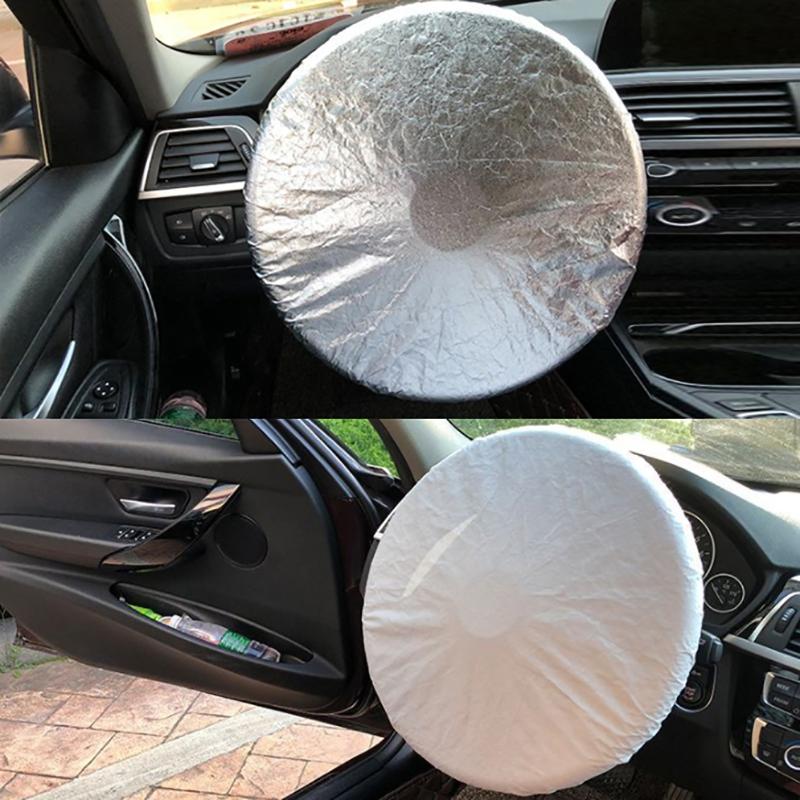 50Cm Car Steering Wheel Sun Shade Cover Sunshade Protector Silver Cover Sun Block Anti-Heat Cover Steering Wheel Cover Sunscreen