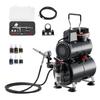Airbrush Kit, 1/6 HP, Air Brush Kit with Air Compressor and Tank, 1 Dual-Action Professional Airbrush with 3 Tips, Acrylic Paint, Low Noise