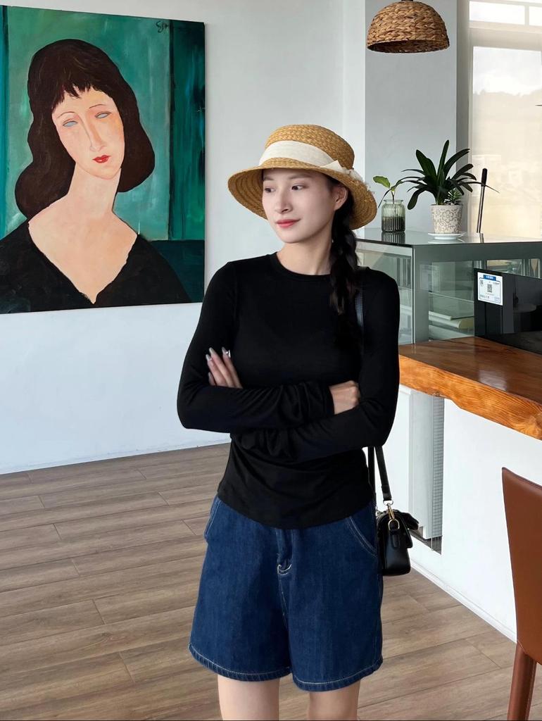 MC25 Slimming Crew Neck Tencel Merino Wool Long Sleeve Top