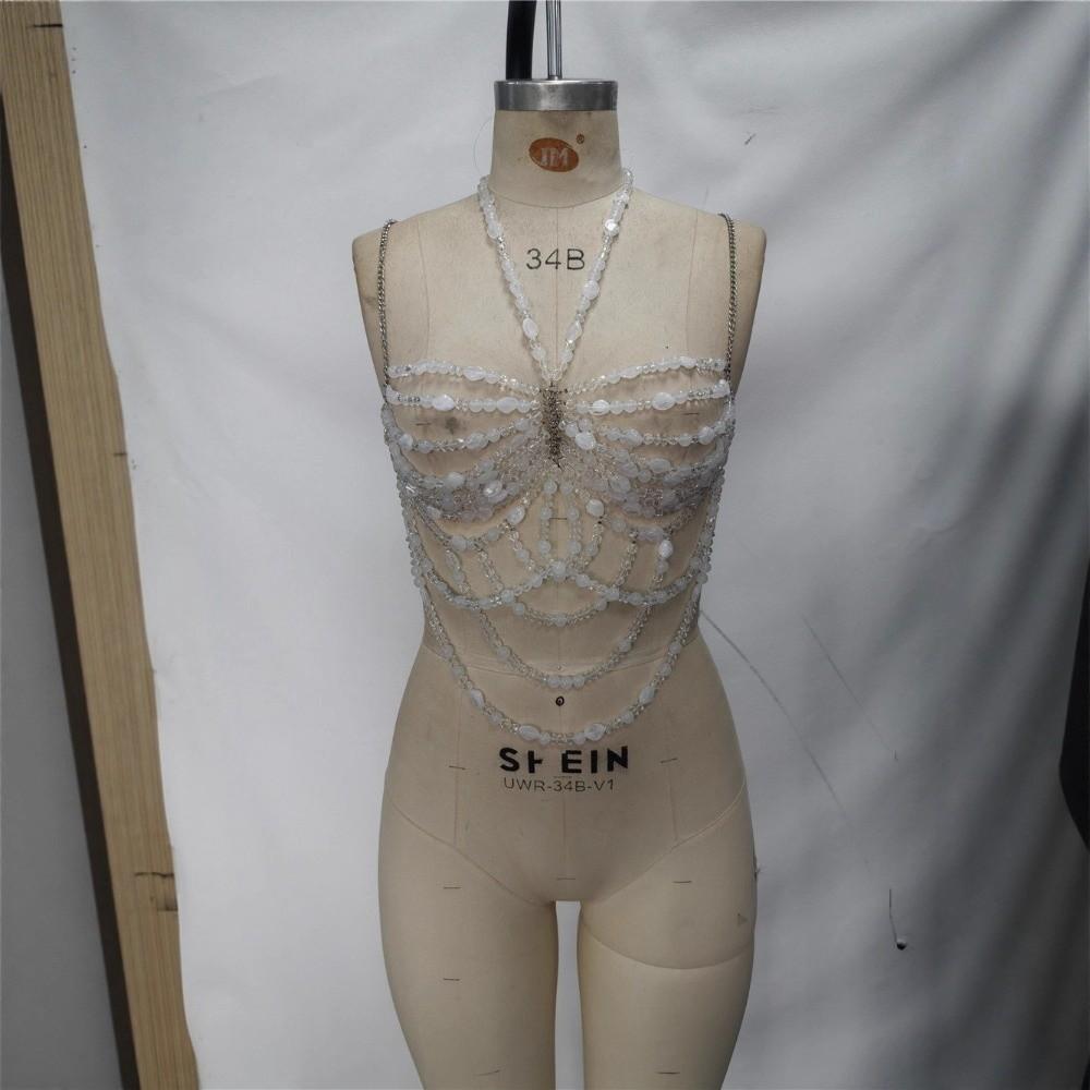 

Women s Charm Multi-layered Pearl Beaded Ball Chest Chain Sexy Hollowed-out Bra Body Chain Jewelry Crop Top Club Vest XXXS
