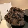Leopard Print Fisherman Hat For Women, Autumn And Winter Plush Thick Warm Basin Hat, Fashionable Ear Protection Bucket Hat
