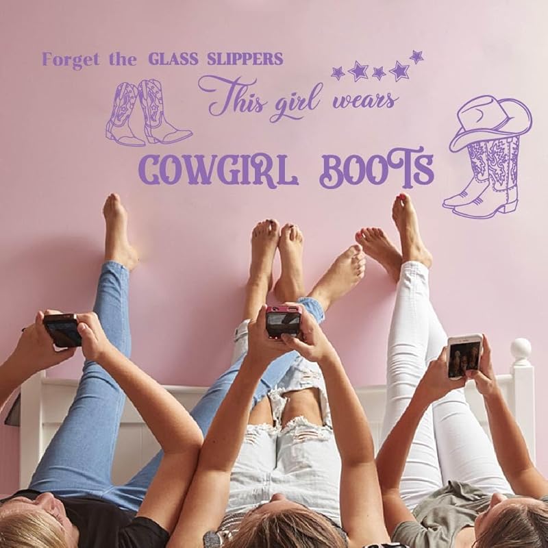 SUPERDANT Cowgirl Boots Wall Decals Western Girls Wall Stickers This Girl Wears Cowgirl Boots Wall Art Murals Peel and Stick Adhesive Sticker for Cowgirl Boots