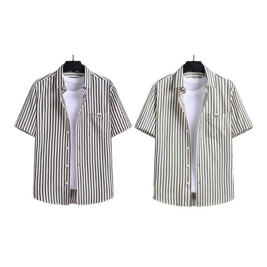 Herren Hemd Kragen Kurzarm Knöpfe Knopfleiste Hemd Tops mit aufgesetzter Tasche Gestreifter Druck Lockerer Schnitt Sommer Freizeithemd