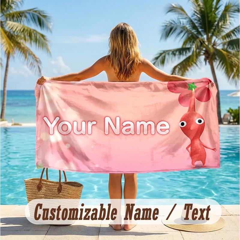 Custom Text Beach Towel, Soft Absorbent Swimming Multi-use TowelPikmin