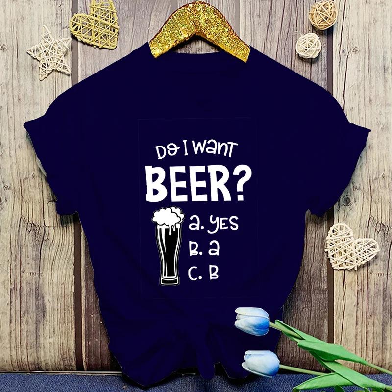 Damenmode Lustiges Will ich Bier Buchstaben Print T-Shirt Sommer Unisex Locker Lässig Übergröße Grafik T-Shirt Tops