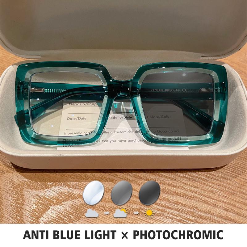BLMUSA Square Photochromic Blue Light Blocking Large Frame Eyeglasses fashion Reading Glasses ladies Prescription Myopia Glasses