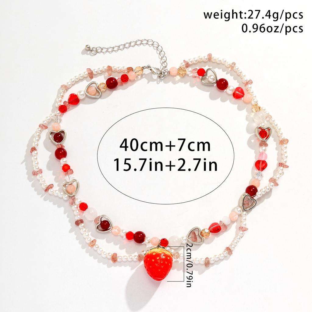 Ingemark Kpop Sweet Imitation Pearl Chain Strawberry Pendant Necklace for Women Wed Bridal Love Heart Choker Aesthetic Jewelry