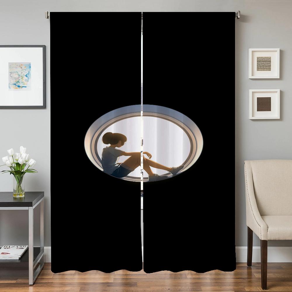 Home Interior Kitchen Curtains for Living Room 2 Pieces Blackout Curtains Door Curtain Young Girls Partition Bedroom Decoration