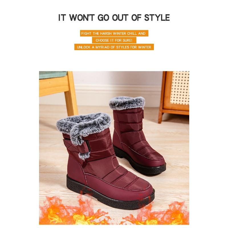 Plus Size Faux Fur Collar High-Top Chunky Sole Winter Snow Boots Velcro Fastening Waterproof Women's Boots Casual Women's Footwear