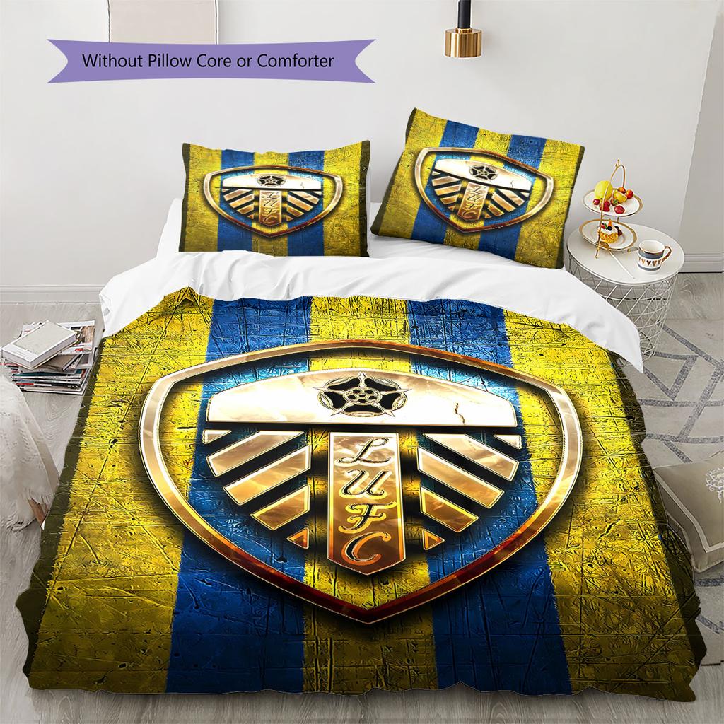 Pościel z wzorem Leeds United Football Club, Zestaw kołdry Poszewka na kołdrę Poszewka na poduszkę Domowy Prezent Urodzinowy(1 * poszwa na kołdrę + 2 * poszewki na poduszki, bez rdzenia)