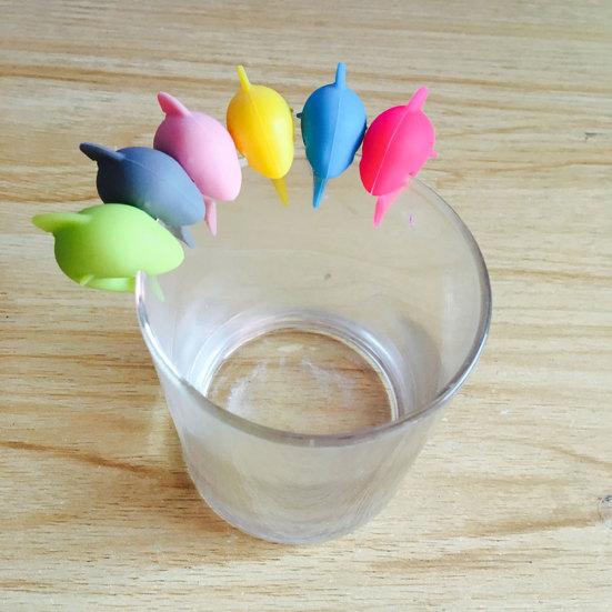 6Pcs Silicone Cute Shark Cocktail Party Wine Glass Cup Drinks Marker Label Tags