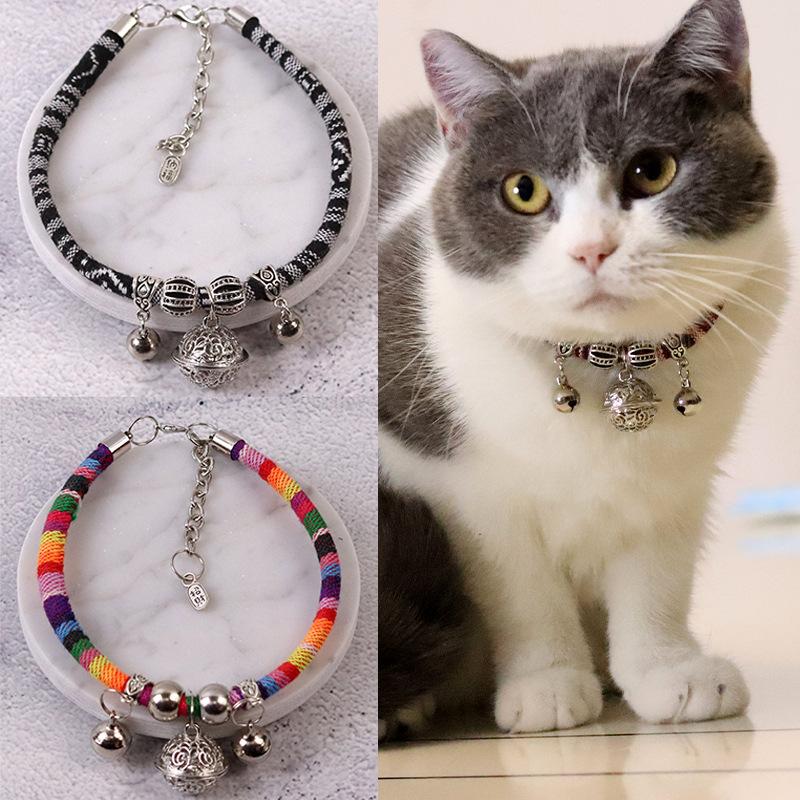 Handmade pet hand-woven lucky cat collar cartoon bell jewelry neck ring hand-woven