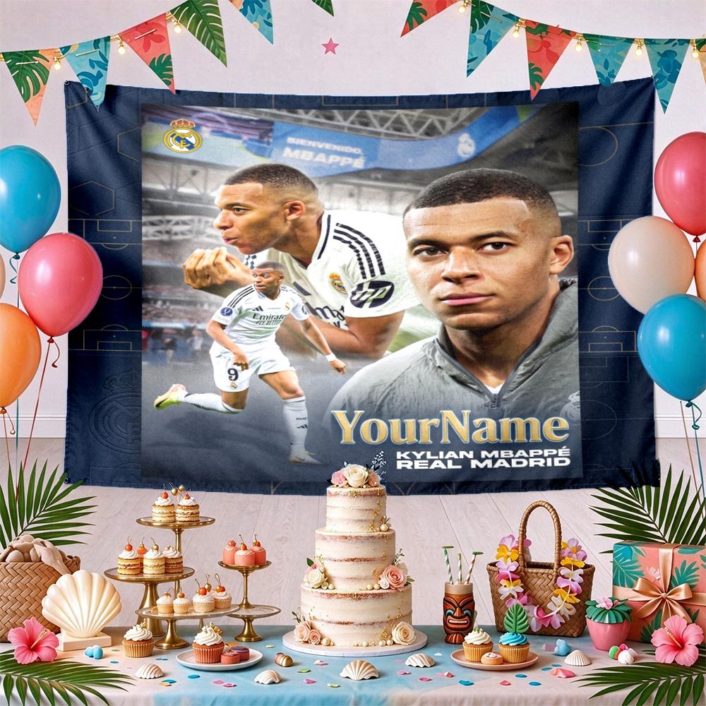 Mbappe Custom Your Name Wall Decor Tapestry Art For Pet Memorial Birthday Wedding Party Backdrop Family Gift