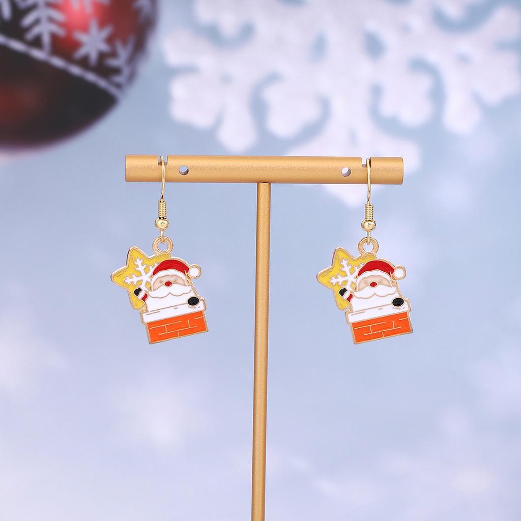 Cartoon Drip Santa Earrings, Personalized Christmas Column Elk Gingerbread Man Earrings
