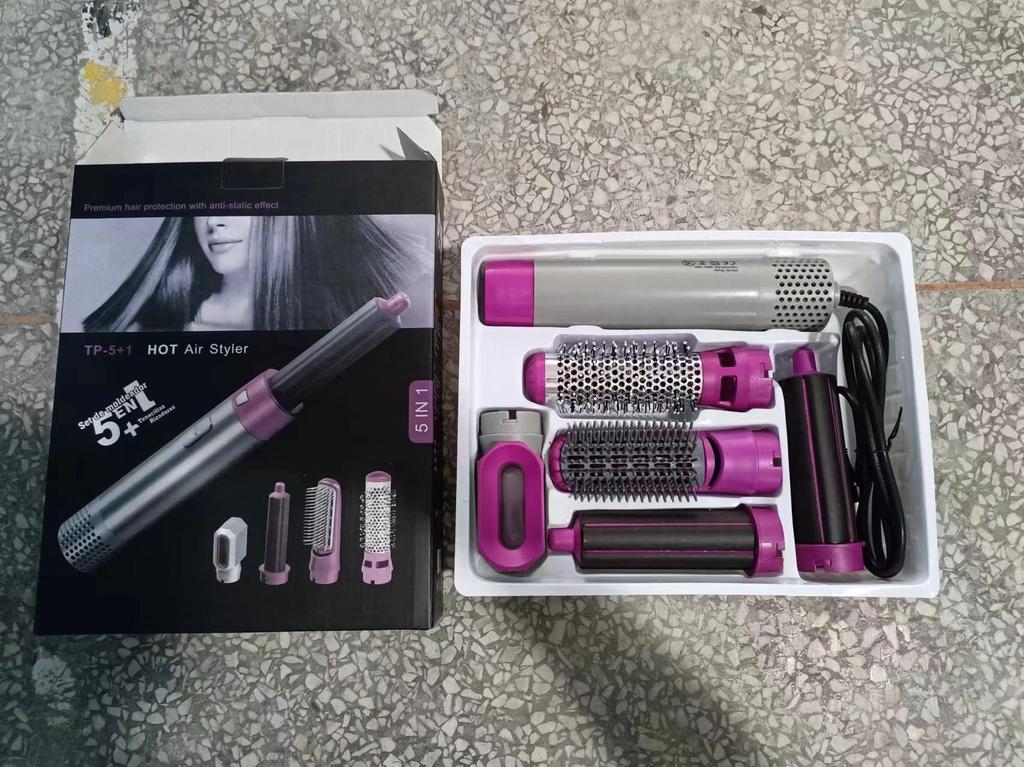 5-in-1 Rotating Hot Air Brush & Curling Iron - Multi-functional, No-Damage Big Wave Hair Dryer