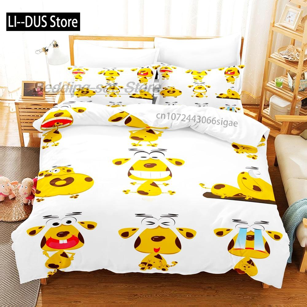 Niedliches Hunde-Bettwäsche-Set Einzelbett Twin Full Queen King Size Bett-Set Aldult Kinderzimmer Bettbezug-Sets 3D-Druck Anime Bettlaken-Set