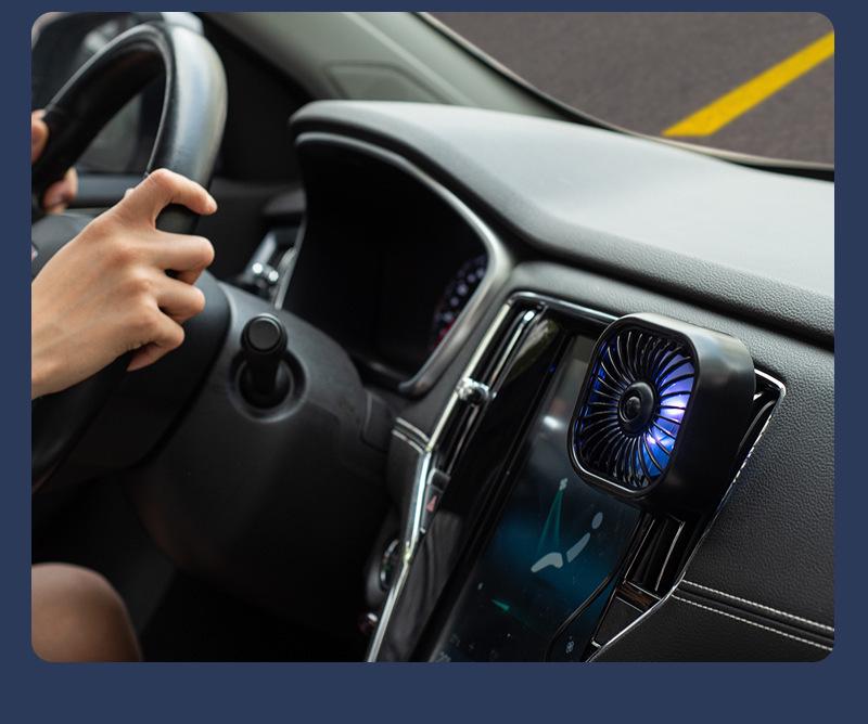 USB Electric Car Fan with Atmosphere Light - Multi-Color Vent Clip with Strong Wind