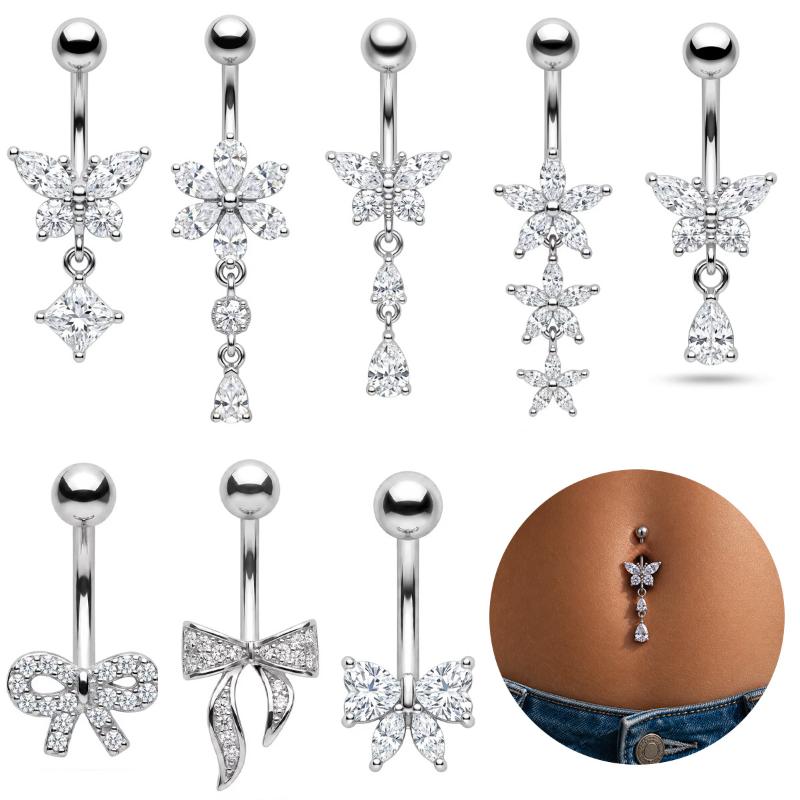 1Pcs14G Stainless Steel Ladies Navel Ring With Copper Zirconia, Simple And Stylish Piercing Jewelry
