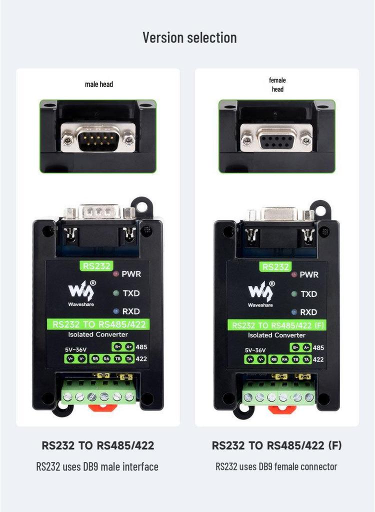 RS232 zu RS485/422 Digitaler Isolationswandler mit DB9 Stecker/Buchse