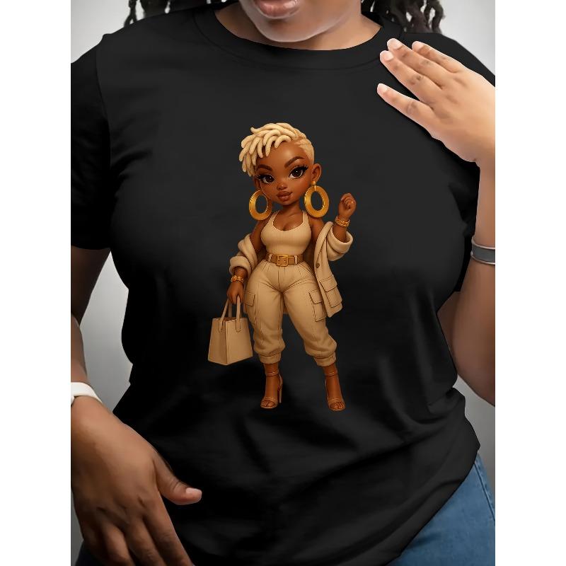 

Европейский размер Женская черная футболка с мультяшным принтом Betty - Дизайн Boss, с коротким рукавом, с круглым вырезом, повседневная, средней эластичности S чёрный