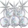 Disco ball balloons are suitable for disco party decoration, birthday party decoration 4D rainbow disco metal balloons with star